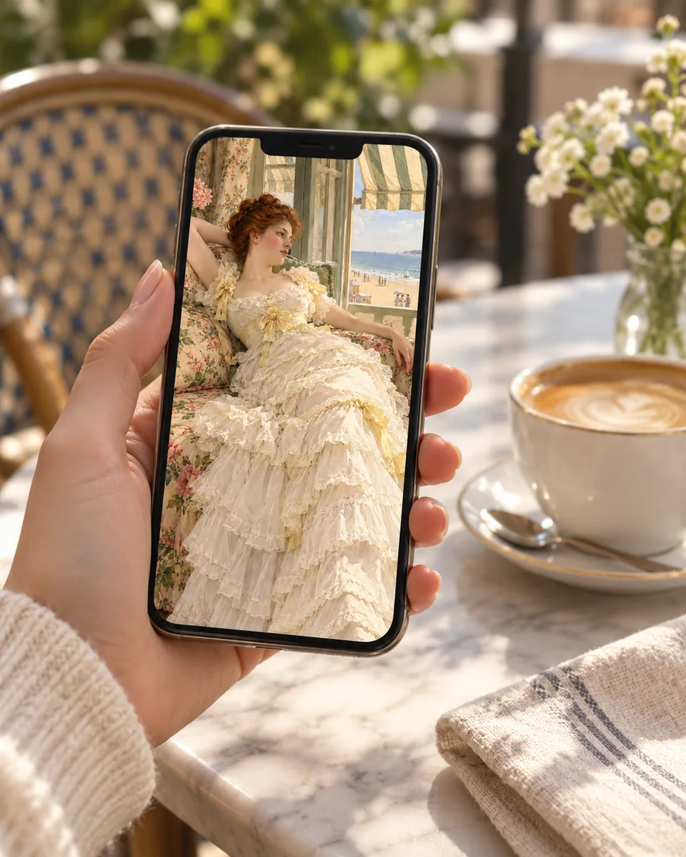 A phone showing a free portrait preview
