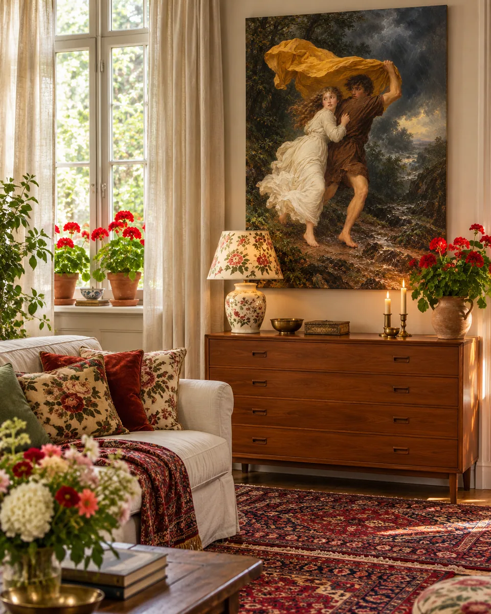 The Storm, after Cot, as a canvas above a teak chest
