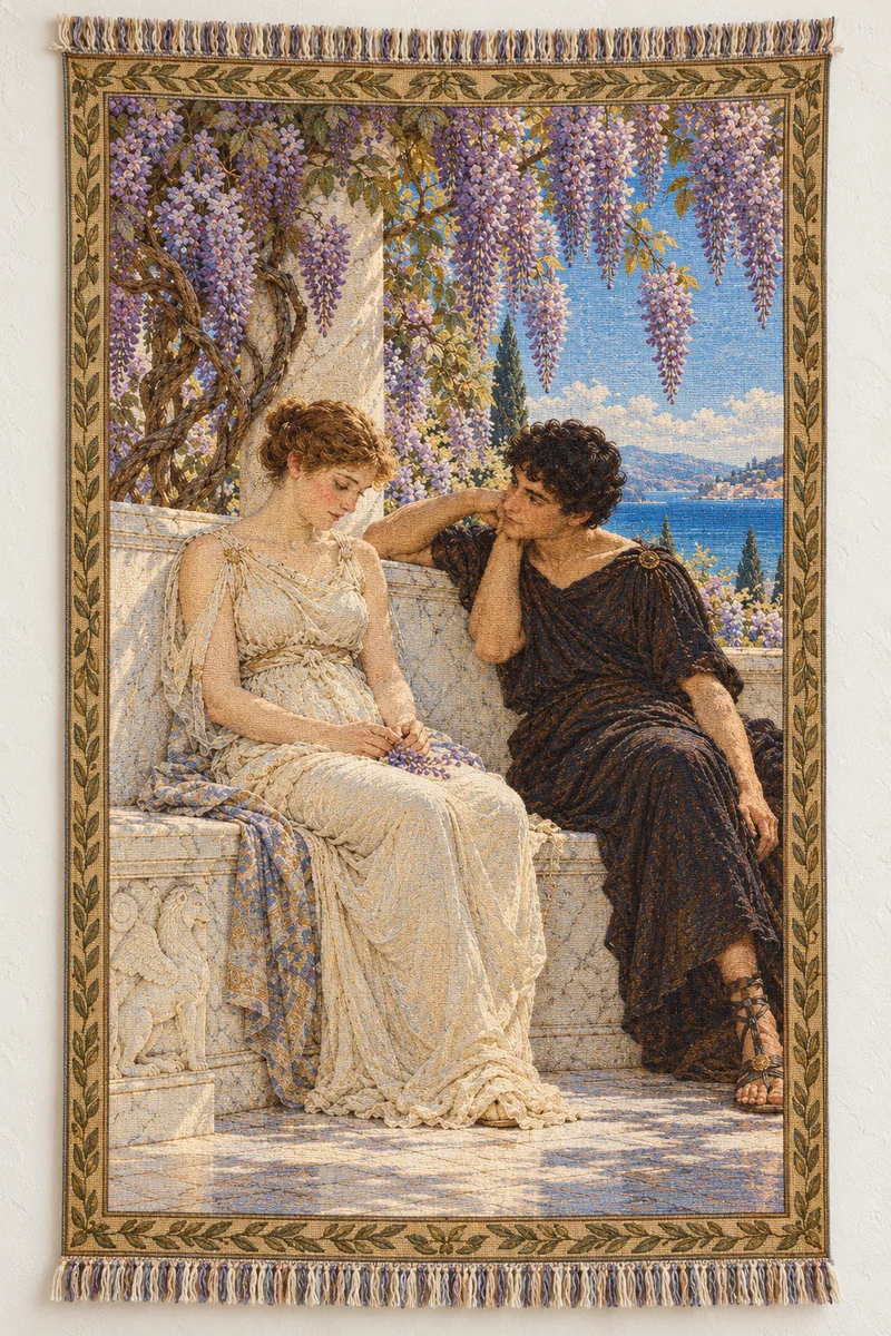 An Eloquent Silence, woven tapestry blanket after Lawrence Alma-Tadema