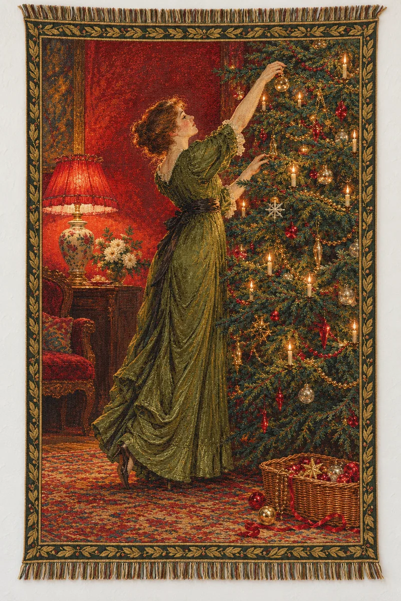 Dressing the Christmas Tree, woven tapestry blanket after Marcel Rieder