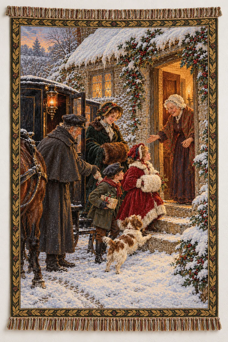 Grandmamma's Christmas Visitors, woven tapestry blanket after George Adolphus Storey