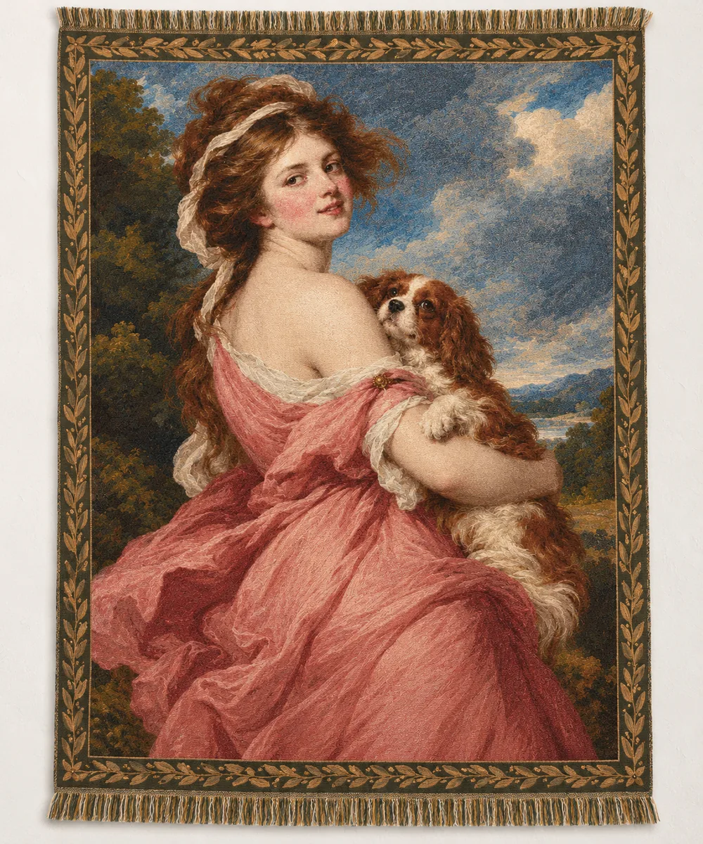 Lady Hamilton as 'Nature', woven tapestry blanket after George Romney