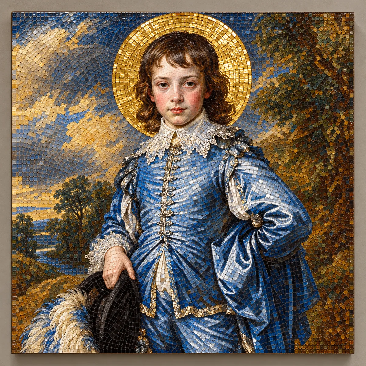 The Blue Boy, glass mosaic wall art after Thomas Gainsborough