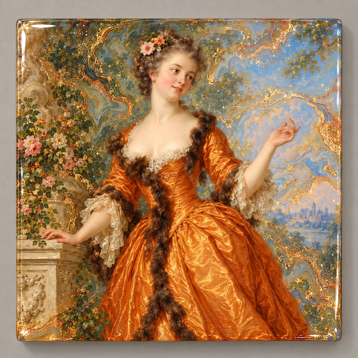 The Beautiful Greek Woman, glitter resin wall art after Nicolas Lancret