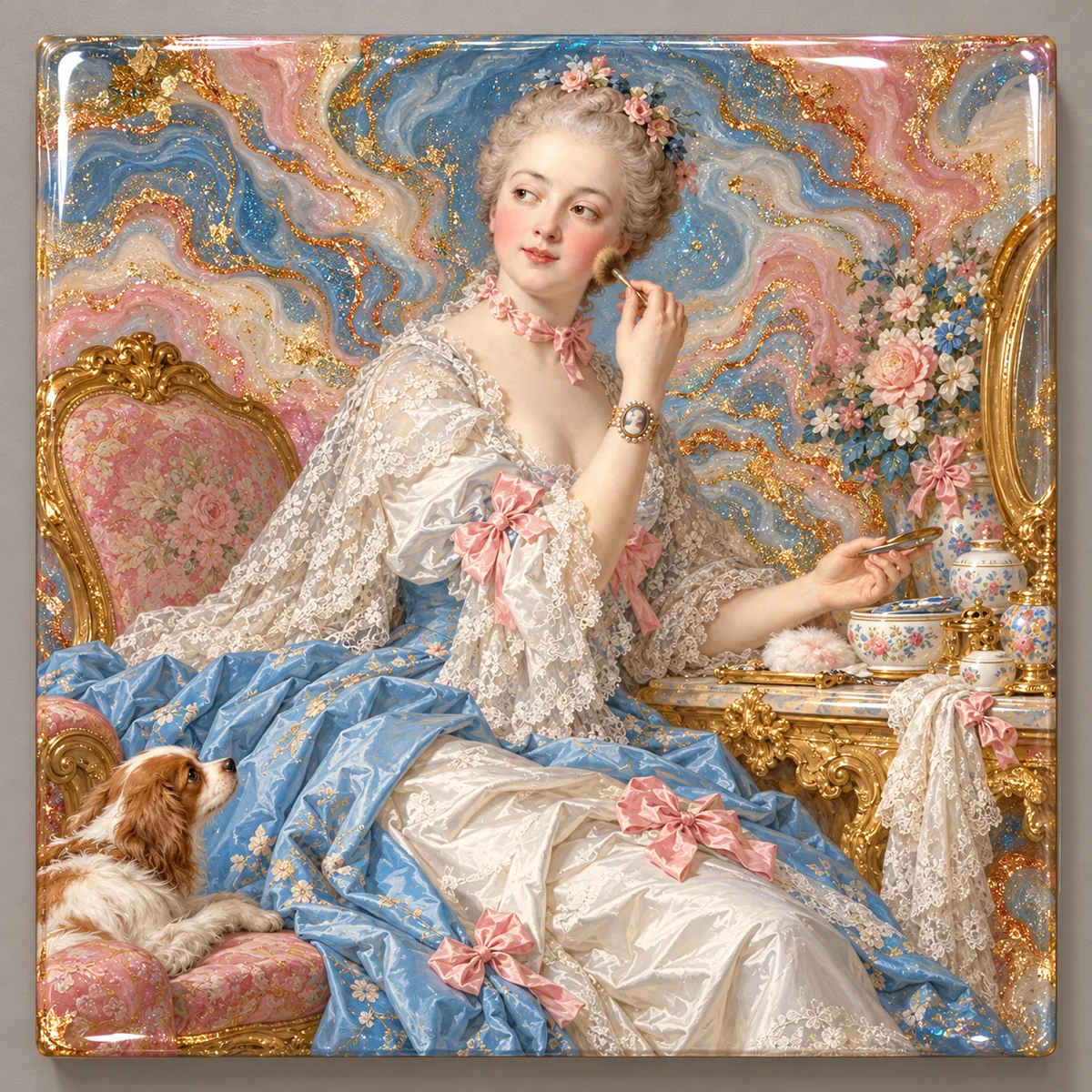 Madame de Pompadour at Her Toilette, glitter resin wall art after François Boucher