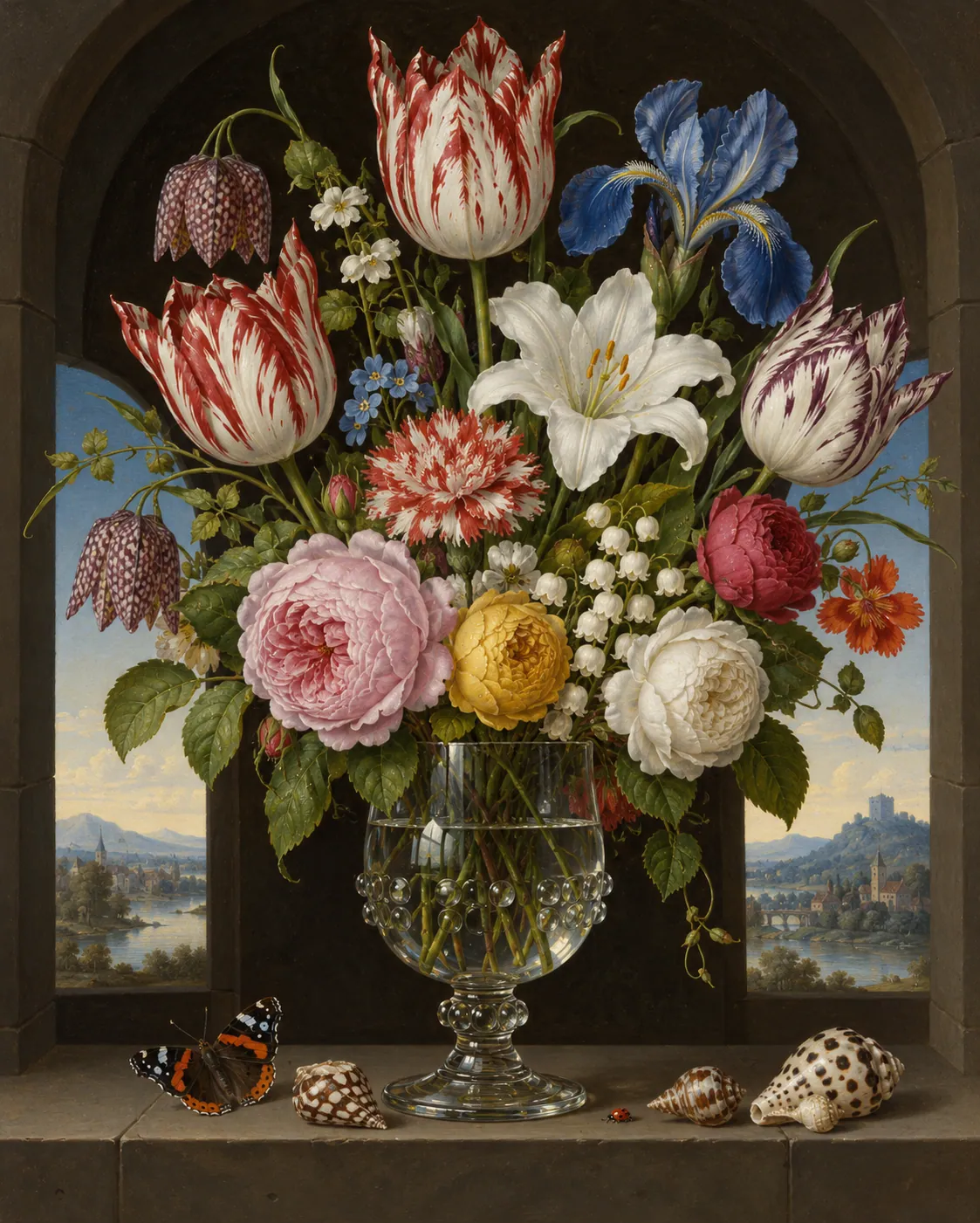 Bouquet of Flowers in a Glass Vase