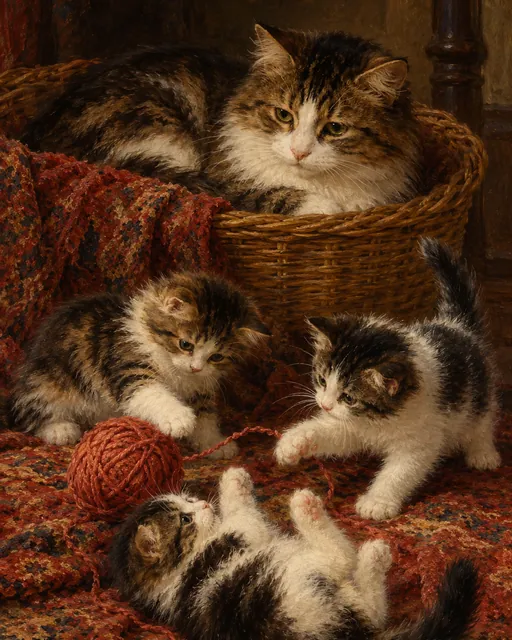 A Cat with Three Kittens, the painting