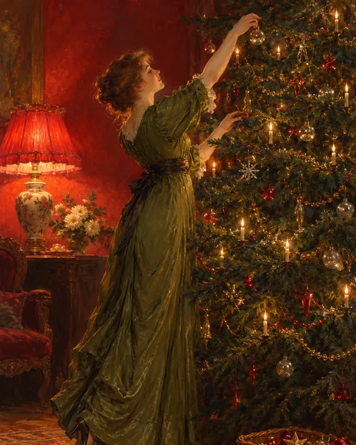 Dressing the Christmas Tree, the painting