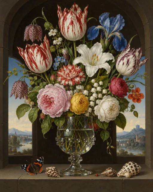 Bouquet of Flowers in a Glass Vase, the painting