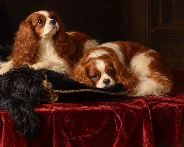 King Charles Spaniels (The Cavalier's Pets), the painting