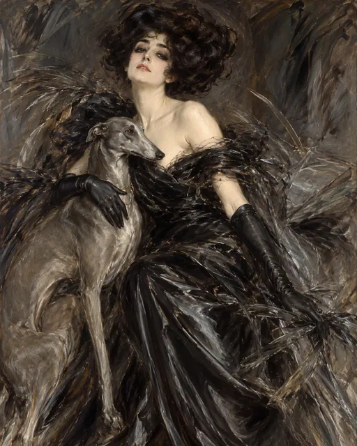 The Marchesa Luisa Casati with a Greyhound — an Artisimus portrait style