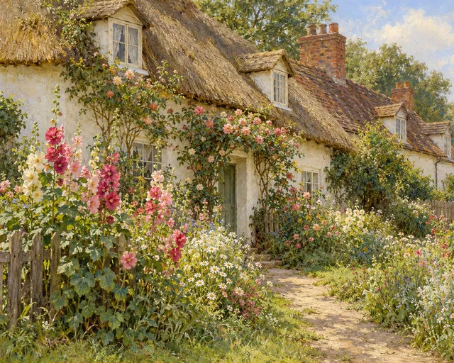 Old Cottages at Pinner, the painting