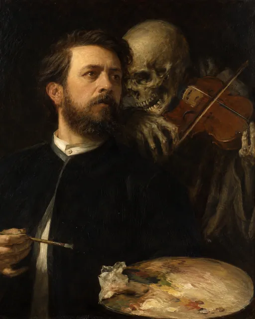 Self-Portrait with Death Playing the Fiddle, the painting
