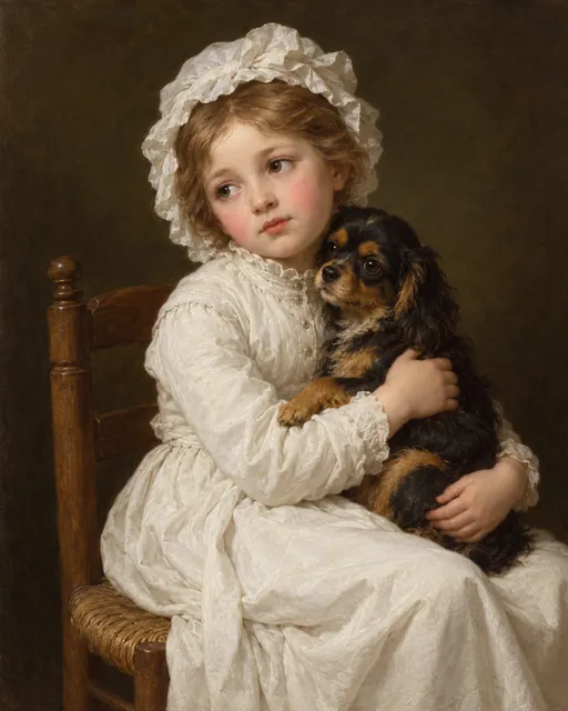 Young girl with a dog, the painting